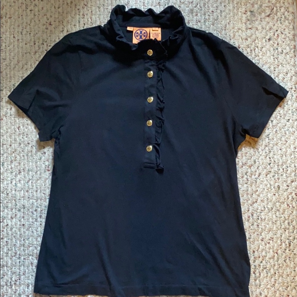 Black Tory Burch Polo shirt with Ruffle XL